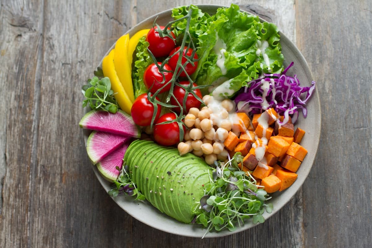 A colorful spread of whole, plant-based foods