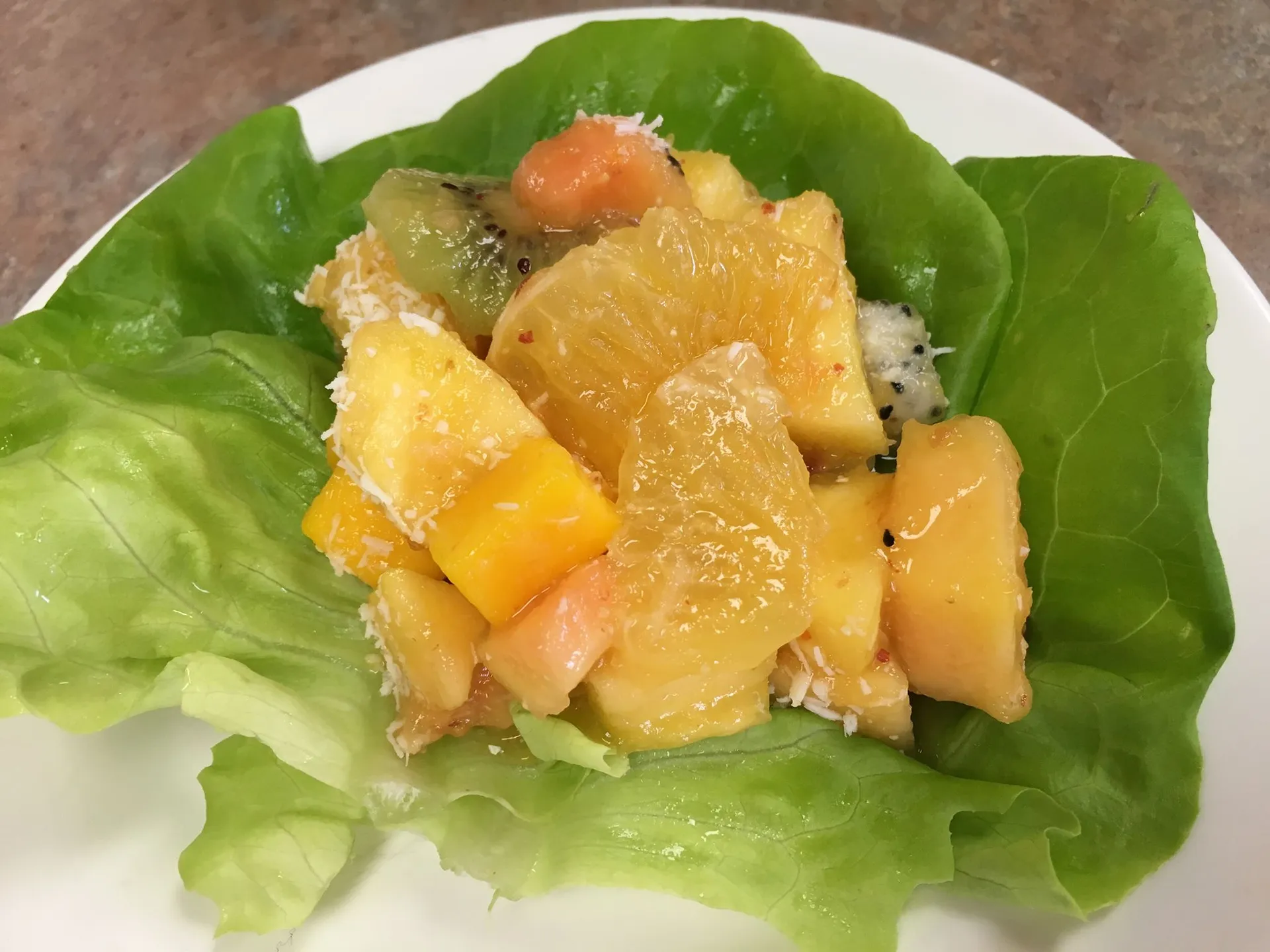 Tropical Fruit Salad with Pear Peach Dressing